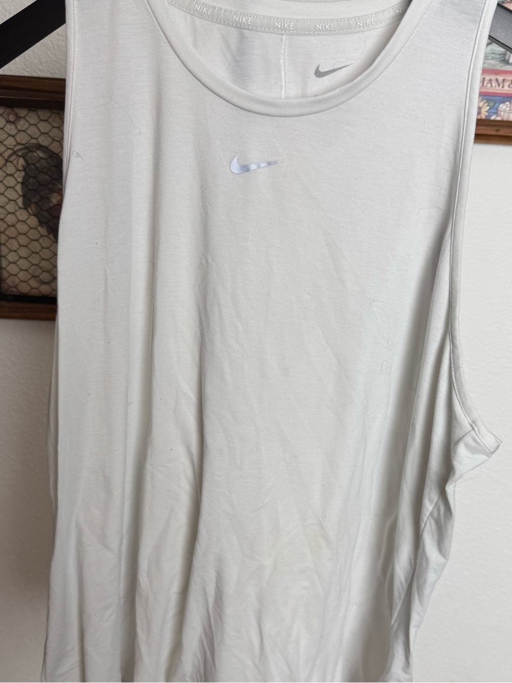 Nike White Scoop Neck Athletic Tank Top Dri Fit Size XL